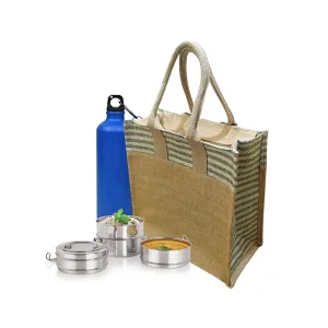 Grihvastu Dine 3 Jute Lunch Tote Bag with Zip - Beige Medium Tiffin Carry Bag for Office, 11.5x12 Inches (Pack of 1)