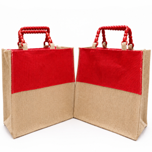 Grihvastu Reusable Jute Work Tote Lunch Bag with Zip - Beige Large Hessian Tiffin Carry Bag, 11x12 Inches (Pack of 2)