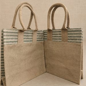 Grihvastu Dine 3 Jute Lunch Tote Bag with Zip - Beige Medium Tiffin Carry Bag for Office, 11.5x12 Inches (Pack of 2)