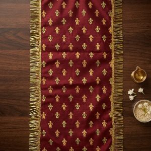 Grihvastu Premium Silk Blend Embroidered Pooja Runner Cloth with Kiran Fringe Border (Size 2ft*1ft, Pack of 6 Piece)