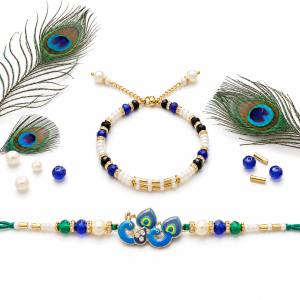 Grihvastu Handcrafted Peacock Bhaiya Bhabhi Rakhi Set (Pack of 2 Strings)