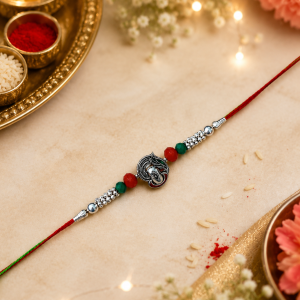Grihvastu Handcrafted Premium Silver-Finish Shiv-Shivling Devotional Rakhi (Single String)
