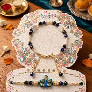 Grihvastu Handcrafted Royal Peacock Bhaiya Bhabhi Rakhi Set (Pack of 2)