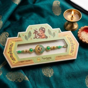 Grihvastu Handcrafted Celestial Sun & Moon & Ganpati Designer Rakhi Green(Single String)
