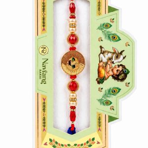 Grihvastu Handcrafted Celestial Sun & Moon & Ganpati Designer Rakhi Red(Single String)