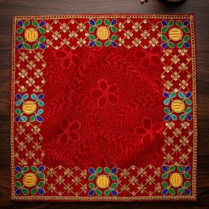 Grihvastu Premium Embroidered Velvet Pooja Aasan Cloth with Sequin Border (Size 1ft*1ft, Pack of 2 Piece)
