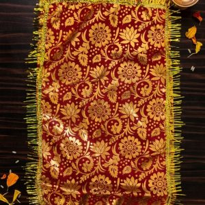 Grihvastu Premium Brocade Banarasi Pooja Aasan Cloth with Golden Fringe Border (Size 1.5ft*1ft, Pack of 6 Piece)