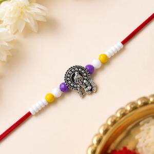 Grihvastu Handcrafted Premium Silver-Finish Bal Krishna Devotional Rakhi (Single String)
