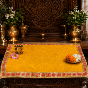 Grihvastu Premium Embroidered Velvet Pooja Aasan Cloth with Swastik Lace Border (Size 1ft*1ft,Pack of 2 Piece)